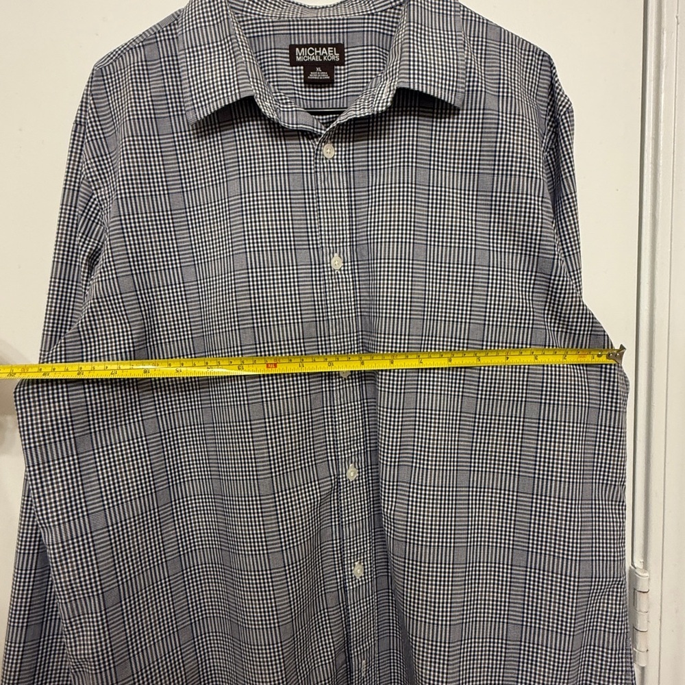 Michael Kors Men XL Blue Check Button Down Shirt Long Sleeve Cotton - Picture 4 of 6